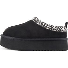 Soda “Eagle" ~ Women Round Toe Slip-On Flatform Lug Sole Sherpa-lined Slipper with Stitch Details