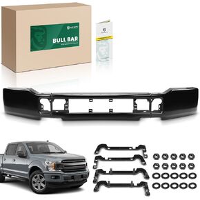 المصد الأمامي YHTAUTO يناسب Ford F-150 2018-2020، بدون فتحات ضوء الضباب، واقي فرشاة فولاذي لشاحنة Bull Bar Brush Bar - ملحقات الطرق الوعرة باللون الأسود غير اللامع