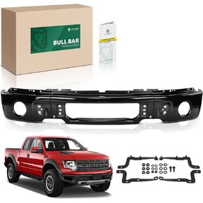 YHTAUTO Front Bumper with Fog Light Holes Fits Ford F-150 2009-2014, Steel Brush Guard for Truck Bull Bar Brush Bar - Matte Black Off Road Accessories