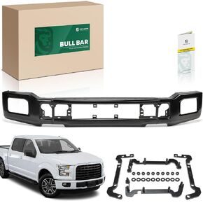 YHTAUTO Front Bumper with Fog Light Holes Fits Ford F-150 2018-2020, Steel Brush Guard for Truck Bull Bar Brush Bar - Matte Black Off Road Accessories
