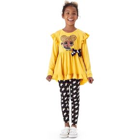 L.O.L. Surprise! Toddler Girl Clothes Bowknot Ruffle Long Sleeves Heart Star Allover Pants 2PCS Holiday Outfit