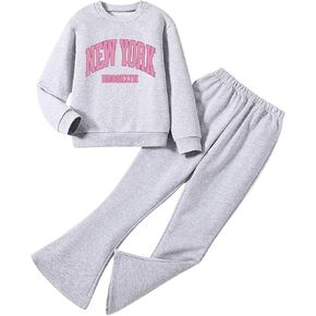 SOLY HUX Girl's Sweatsuit 2 Piece Outfits Letter Graphic Long Sleeve Sweatshirt Tops and Flare Leg Pants Set