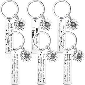 Cunno 6 Pieces Friendship Keychain Gifts, Thank You Best Friend Inspirational Keychain, Friendship Jewelry Appreciation Keychain (Sunflower Pattern)