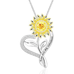 925 Sterling Silver Sunflower Heart Necklaces for Women,18K White Gold Plated You Are My Sunshine Gifts for Women