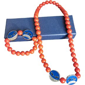 Anime A Piece Ace Necklace Bracelet 2Piece，Red Bead Necklace Ace Cosplay Bracelet Accessories Jewelry Gift For Fans
