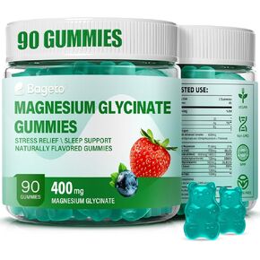 Magnesium Glycinate Gummies 400mg for Adults & Kids,90 Sugar Free Magnesium Gummies with 200mg Magnesium L-Threonate,Ashwagandha,for Sleep,Stress & Muscle,Relief (90 Count, Mixed Berry)