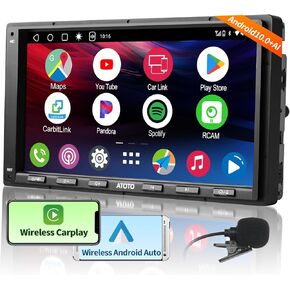 S8 Double Din Wireless CarPlay 7" Android Car Stereo Head Unit with Android Auto, 4G+32G AI Bluetooth Car Radio Touchscreen, 4G SIM Audio Receivers, QLED GPS Navigation System S8G2C74MS