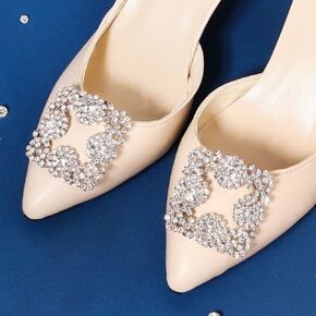 Chargances 1 Pair Rhinestone Wedding Shoe Clips Square Crystal Shoe Buckle Fahsion Shoes Decoration on Flat Shoes Heel Anklet Shoes for Bride Party Prom Wedding (1)