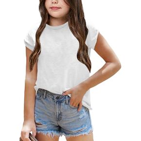 Girl's Short Sleeve Tee Summer Crewneck T-Shirt Casual Loose Fit Basic Shirts