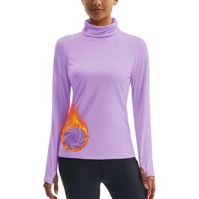 MAGCOMSEN Women's Thermal Long Sleeve Fleece Shirt Mock Turtleneck Undershirt Running Workout Top with Thumb Holes