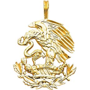 Sonia Jewels 14K Yellow Gold Diamond-Cut Ornate Mexican Eagle Pendant Charm (23x20 mm)