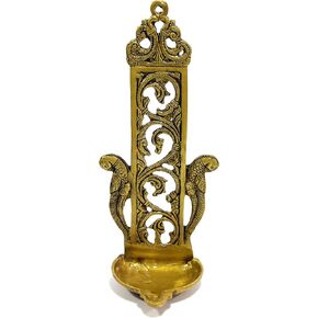 eSplanade - Ethnic Indian Design Peacock Brass Wall Hanging Diya - 11" Inches | Home Decor |Brass Diya | Brass Deepam | Brass Lamps | Kuthu Vilakku |