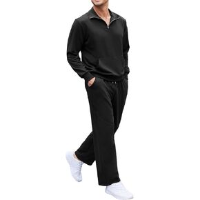 COOFANDY Men's 2 Piece Track Suit Set Jogging Sweatsuit Workout Quarter Zip Suit
