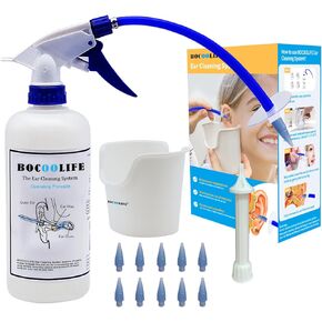 BOCOOLIFE Ear Wax Removal, Ear Wax Cleaner, Ear Cleaning Kit Ear Flush Ear Irrigation Flushing System Washer Safe Ear Lavage, 10 Ear Disposable Tips, Effective Washing Ear Built Up Wax with Ear Basin
