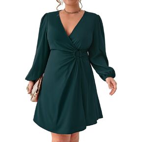Women's Plus Size V Neck Wrap Dress Casual Long Sleeve High Waist Party Business Work Blazer Midi Dress