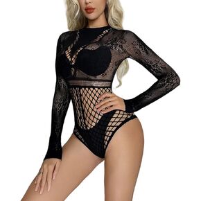 Await Blooms womens Fishnet Bodystocking Bodysuit Sexy Tights Soft Nightwear Lingerie mesh jumpsuit mesh romper