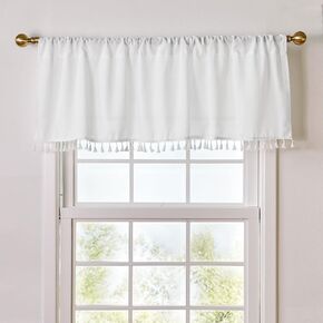 2 Pack Boho Tassel White Valances for Windows Semi Sheer Kitchen Valance Bedroom Bathroom Small Window Cafe Curtains, 54x15 inches