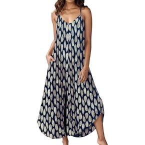 Bsubseach Women’s Casual Jumpsuits One Piece Sleeveless Overalls Wide Leg Flowy Jumpers Leaf Printed Jumpers with Pockets