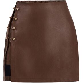Floerns Women's Plus Size PU Leather Bodycon Mini Skirt Slit Hem Casual Pencil Skirt