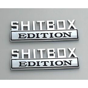 Pair Set SHITBOX EDITION emblem 3D Fender Badge Decal Car Truck Replacement for F150 F250 F350 Chevy Silverado 1500 2500 Chevrolet C10 C15 (Chrome Black)