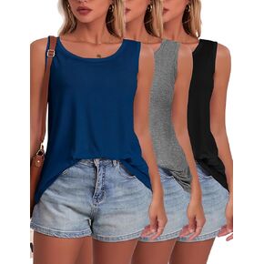 BQTQ 3 Pack Womens Tank Tops Loose Fit Summer Scoop Neck Tops Sleeveless Shirts