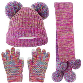 Marrywindix Kids Winter Hat Gloves Scarf Set Winter Knit Warm Soft Beanie Hat Scarf Gloves for Boys Girls