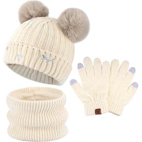 Toddler Boys Girls Winter Warm Knit Beanie Hat Touchscreen Gloves Neck Scarf with Fleece Cap for 3 4 5 6 7 Year Kid Gifts