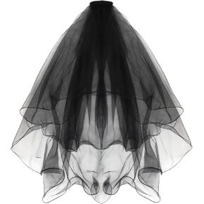 Black Bridal Veil Short Wedding Veil with Comb Halloween Veil 2 Tier Tulle Elbow Length Bride Veil Bachelorette Party Decorations 31in