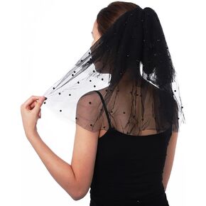 Black Pearl Veil 118'' Cathedral Wedding Veil Long Bridal Veils 2 Tier Short Veil for Brides Tulle Veil for Halloween