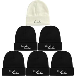 Bridesmaid Gifts Bachelorette Party Favors Decorations for Women 6 Pack Bride Tribe Winter Beanie.(Bride Tribe, Black)