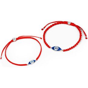 Karma and Luck - Men's 925 Sterling Silver Evil Eye Charm Red String Adjustable Bracelet & Women's 925 Sterling Silver Evil Eye Embedded Diamond Chip Charm Red String Adjustable Bracelet for him & her