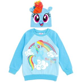 My Little Pony Rainbow Dash Girls Pullover Fleece Sweatshirt and Cosplay Hat Toddler to Big Kid Sizes (2T - 10-12)