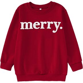 Kids Girl Merry Christmas Sweatshirt Merry Chenille Patch Shirt Long Sleeve Crewneck Pullover Top Xmas Outfit 7-12Y