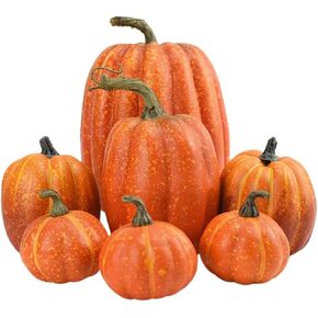 7PCS Thanksgiving Artificial Pumpkin Decoration Various Sizes Pumpkin Decorations, Realistic Foam Yellow Pumpkin for Fall Harvest Party, Halloween Thanksgiving Decoration in Saudi Arabia