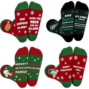 Christmas Vacation Merch Gifts, Funny Christmas Socks for Women Men, Griswold Family Christmas Vacation Costume Accessories, 4 Pairs Winter Warm Knitted Socks, White Elephant Gifts Stocking Stuffers