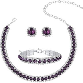 Women Rhinestone Crystal Jewelry Set Crystal Tennis Design Rhinestone Choker Necklace Link Bracelet Teardrop Earrings Set Wedding Bridal Bridesmaids Party
