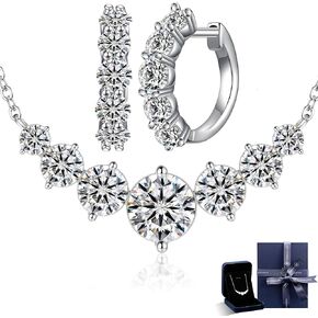 Moissanite Necklace and Earring Set, 5 Carat Moissanite Necklace, Birthday Gifts for Women Wife, Weeding Anniversary Present for Wife Women, Jewelry Gift for Girlfriend Mom Girls