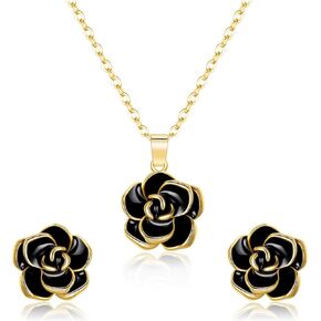 EleQueen Rose Flower Necklace Earrings Bracelet Set 14K Green Rose Gold Plated Hypoallergenic Jewelry Sets Gift for Women