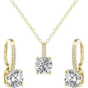 EVER FAITH Bridal Wedding Jewelry Set, 925 Sterling Silver Sparkly Round Cut White CZ Birthstone Hypoallergenic Engagement Necklace Earrings Set