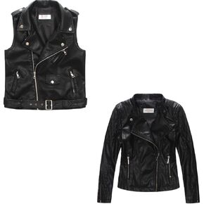 LJYH Girls Faux Leather Quilted Shoulder Motorcycle Jackets Kids Spring Moto Biker Coats Black 13/14 Years Children Faux Leather Motorcycle Vests Boys Joker Dress Coats Black 13/14yrs