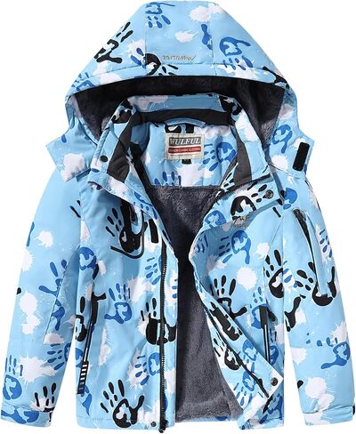 WULFUL Boy's Waterproof Ski Jacket Warm Fleece Hooded Winter Snow Coat in Kuwait