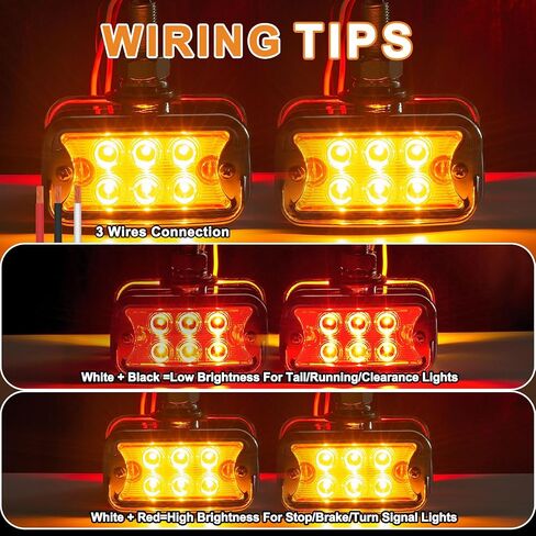 2Pcs Double Face Amber/Red 12 LED Marker Lights Turn Signal w/Horizontal Visor, Chrome Pedestal Lights, Bumper Lights Replacement for Peterbilt/Kenworth/Freightliner Trucks Clear Lens in Saudi Arabia