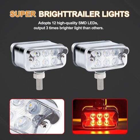 2Pcs Double Face Amber/Red 12 LED Marker Lights Turn Signal w/Horizontal Visor, Chrome Pedestal Lights, Bumper Lights Replacement for Peterbilt/Kenworth/Freightliner Trucks Clear Lens in Saudi Arabia
