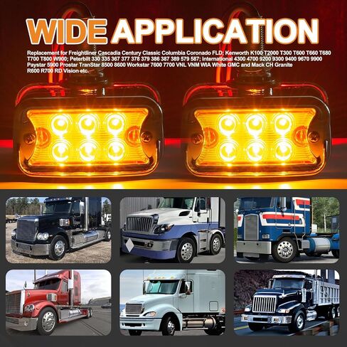 2Pcs Double Face Amber/Red 12 LED Marker Lights Turn Signal w/Horizontal Visor, Chrome Pedestal Lights, Bumper Lights Replacement for Peterbilt/Kenworth/Freightliner Trucks Clear Lens in Saudi Arabia