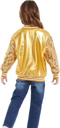 Mowbeat Sequins Varsity Jackets for Girl Glittery Sparkle Baseball Jacket Holographic Metallic Bomber Jacket For Kid in Saudi Arabia