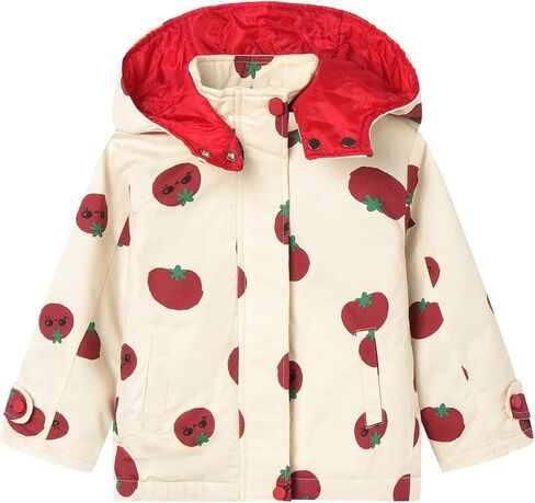 Mud Kingdom Girls Padded Jacket with Hood Tomato Print Pocket Warm Outerwear Zip Up Winter in Saudi Arabia