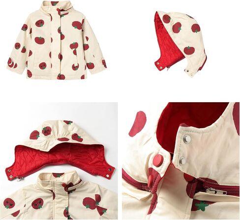 Mud Kingdom Girls Padded Jacket with Hood Tomato Print Pocket Warm Outerwear Zip Up Winter in Saudi Arabia