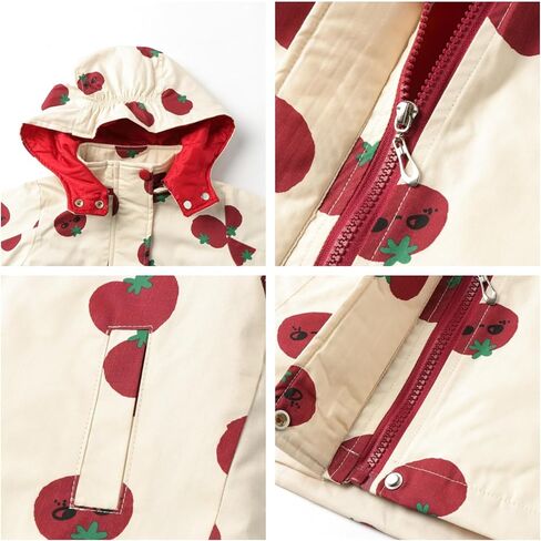 Mud Kingdom Girls Padded Jacket with Hood Tomato Print Pocket Warm Outerwear Zip Up Winter in Saudi Arabia