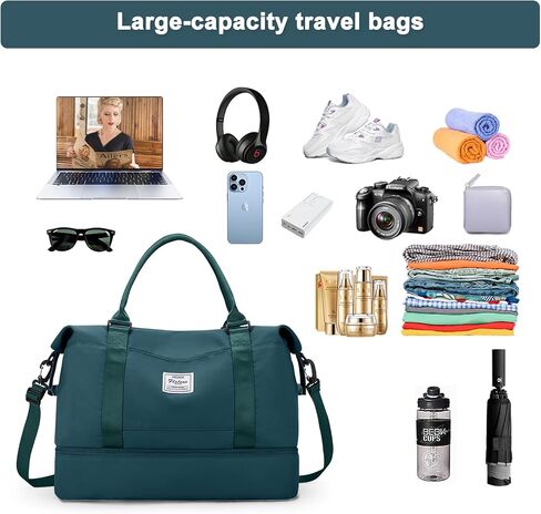 Travel Bag with Shoe Compartment,Weekender Bag for Women,Gym Bag with Wet Pocket,Carry on Overnight Bag Overnight Bag Hospital Bag,Peacock Blue in Kuwait