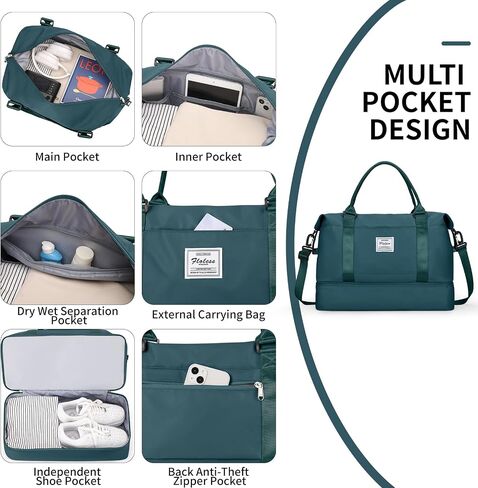 Travel Bag with Shoe Compartment,Weekender Bag for Women,Gym Bag with Wet Pocket,Carry on Overnight Bag Overnight Bag Hospital Bag,Peacock Blue in Kuwait
